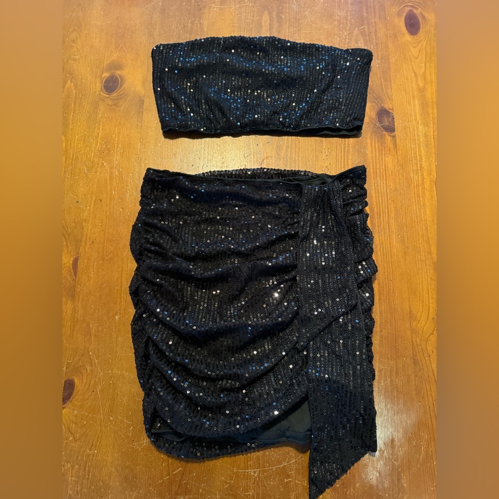 SHEIN Black Sequin Skirt Set